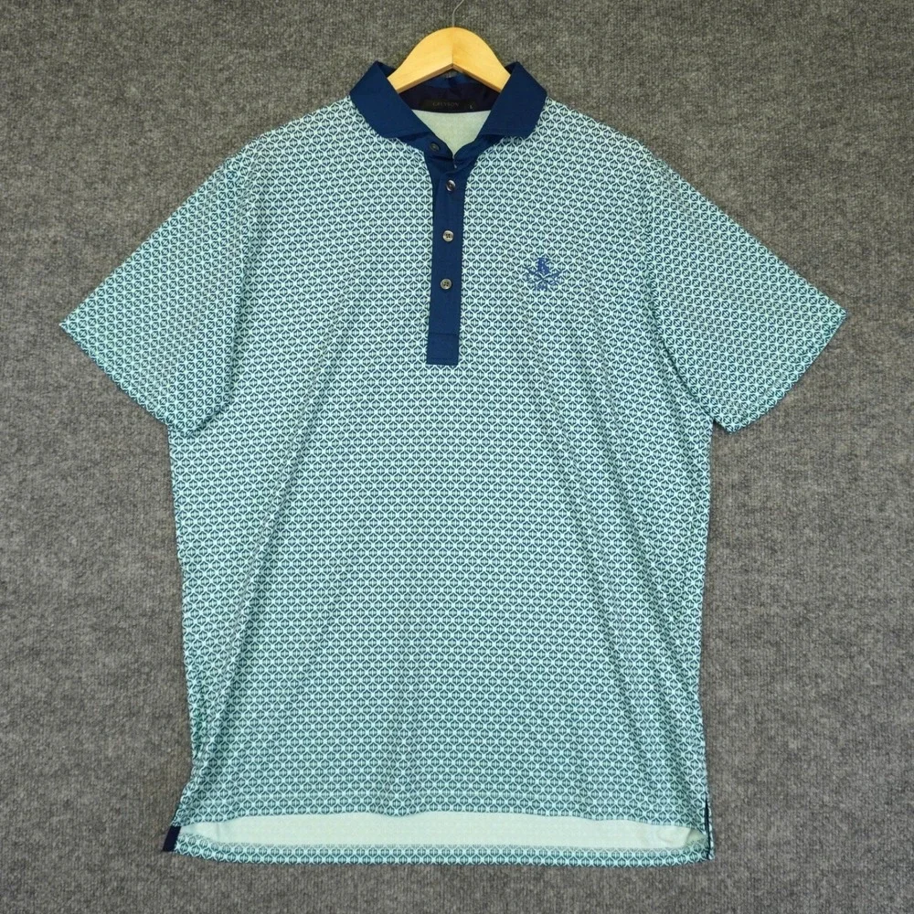 Greyson Golf Polo Mens Large Knickerbocker Country Club Blue Geometric Shirt